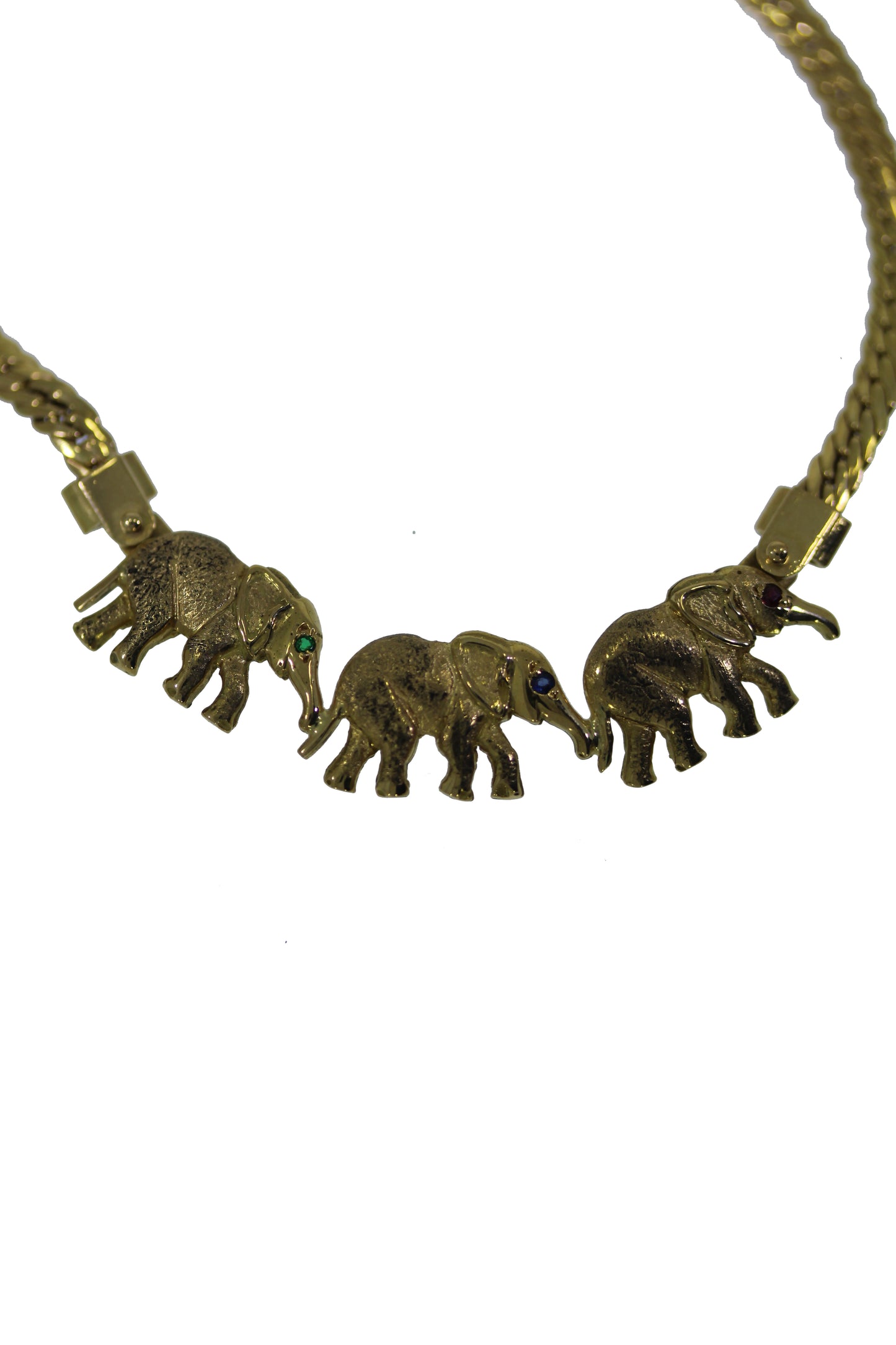 Gold Collier mit drei Elefanten