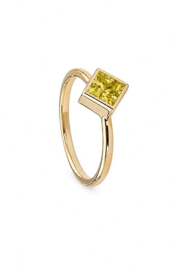 Diamantring aus 585/- Gelbgold mit 1,02 ct. Princess Cut Yellow Diamant