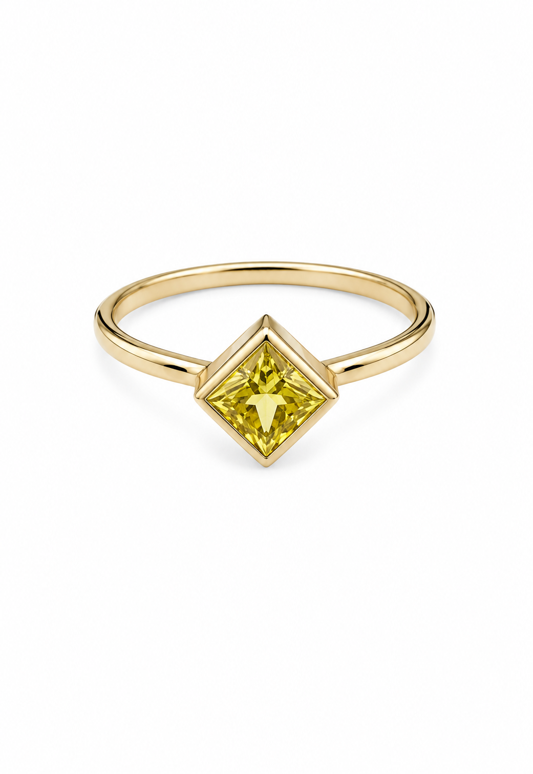 Diamantring aus 585/- Gelbgold mit 1,02 ct. Princess Cut Yellow Diamant
